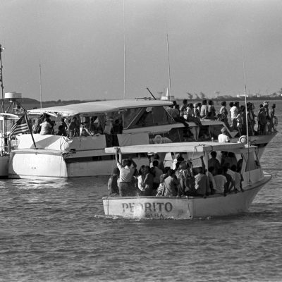 Overloaded boats during the Mariel Boatlift 1980. Dale McDonald Collection.