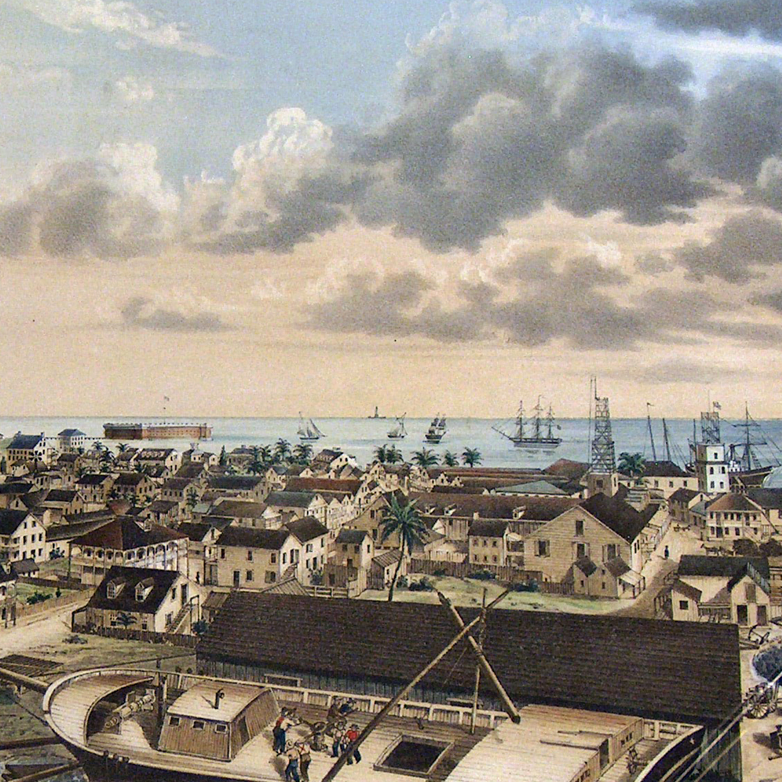 A drawing of Key West  in 1855. Monroe County Library Collection.